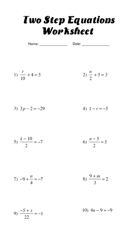 Elementary Algebra Skill Solving <strong>Two-Step</strong> Linear <strong>Equations</strong> Solve each equation. . Two step equations worksheet pdf